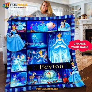 Personalized Disney Cinderella Fleece Blanket, Cinde Princess Disney Gift Ideas