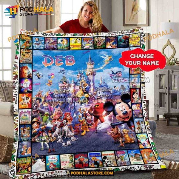 Personalized Disney Movies Quilt, Walt Disneyland Fleece Blanket, Disney Presents