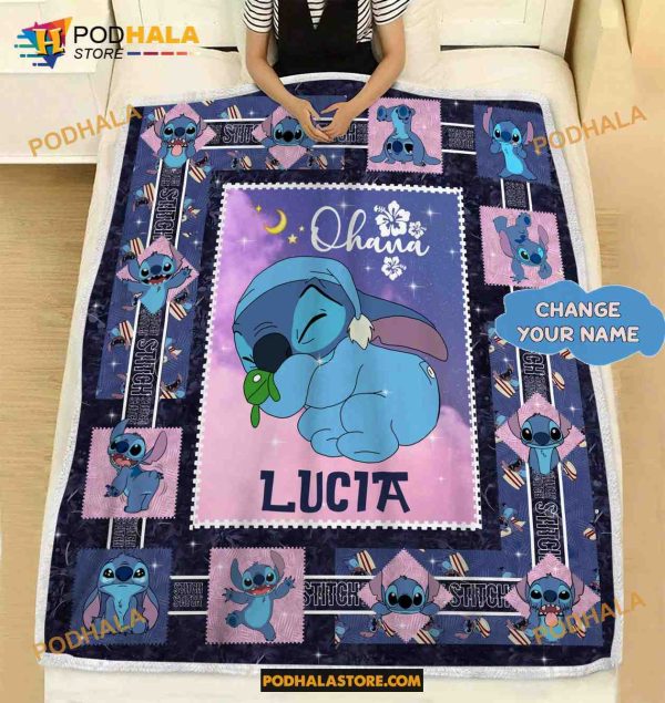 Personalized Disney Stitch Fleece Blanket, Disney Lilo and Stitch Blanket