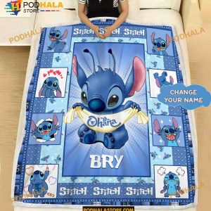 Personalized Disney Stitch Fleece Blanket, Disney Stitch Birthday Gifts