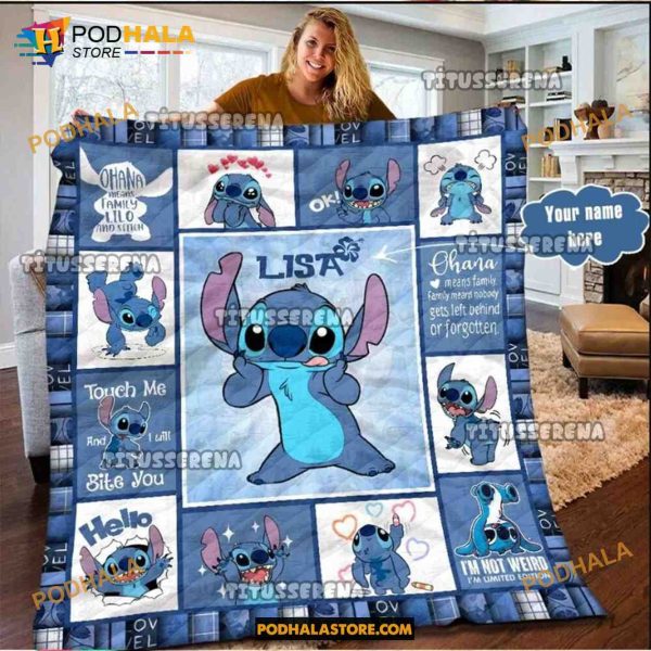 Personalized Disney Stitch Quilt, Disney Lilo and Stitch Fleece Blanket