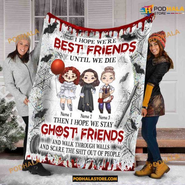 Personalized Ghost Friends Sisters Halloween Bestie Fleece Blanket