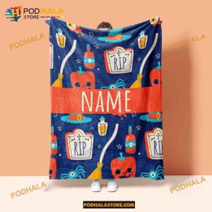 Personalized Halloween Baby Blanket, Child Name Blanket, Spooky Gifts