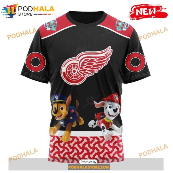 Personalized NHL Detroit Red Wings Paw Patrol Design Shirt 3D Hoodie