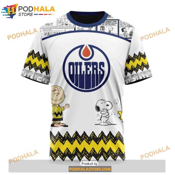 Personalized NHL Edmonton Oilers Peanuts Snoopy Design Shirt 3D Hoodie Gift
