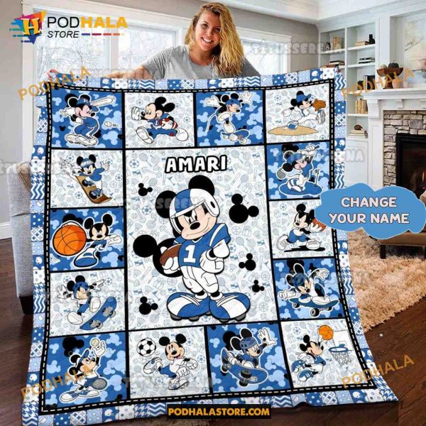 Personalized Name Disney Mickey Mouse Blanket, Quilt, Mickey Mouse Gifts For Kids