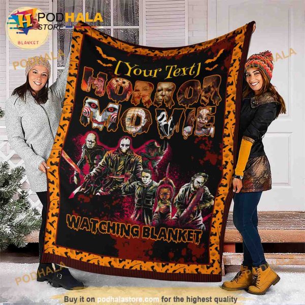 Personalized Name Horror Movies Watching Blanket For Halloween 2023, Halloween Quilt
