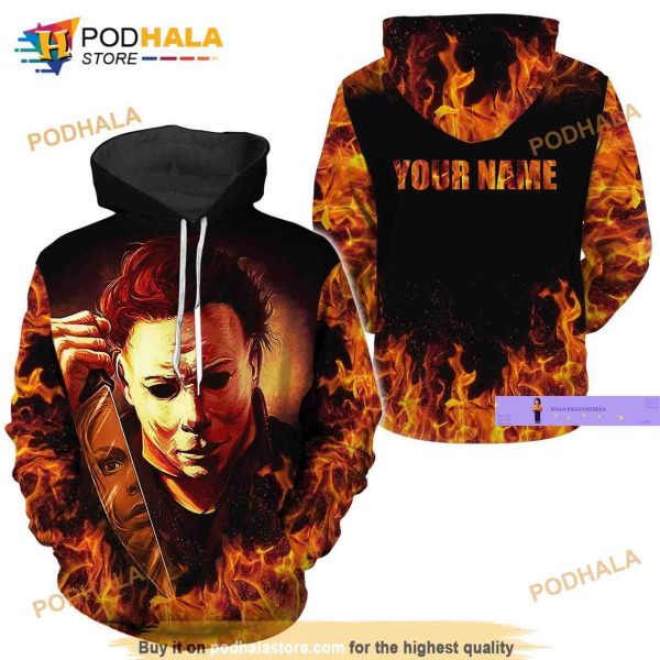 Personalized Name Michael Myers 3D Hoodie, Halloween Gifts For Fans