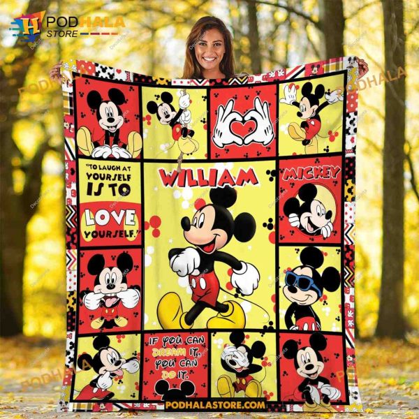 Personalized Name Mickey Mouse Blanket, Disney Mickey Mouse Quilt, Mickey Mouse Gifts