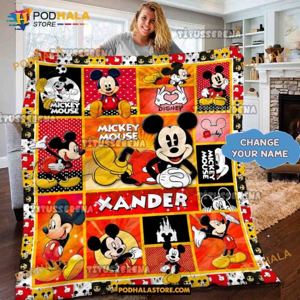Personalized Name Mickey Mouse Blanket, Mickey Mouse Quilt, Mickey Mouse Gifts For Adults
