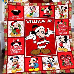 Personalized Name Mickey Mouse Blanket, Mickey Santa Claus Christmas Gift