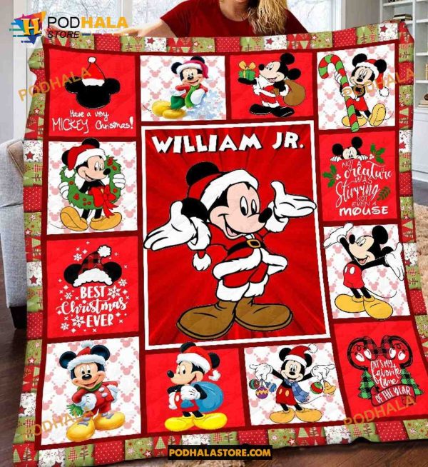 Personalized Name Mickey Mouse Blanket, Mickey Santa Claus Christmas Gift