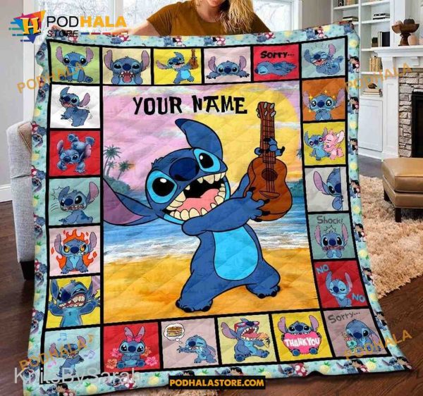Personalized Name Stitch Quilt, Family Lilo And Blanket Blanket, Stitch Gift Ideas