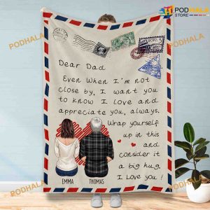 Personalized Name with Dear Dad Father Fleece Blanket, Quilt, Christmas Gifts