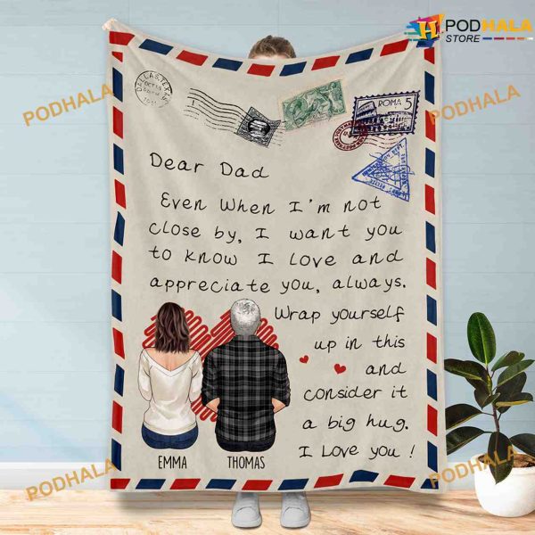 Personalized Name with Dear Dad Father Fleece Blanket, Quilt, Christmas Gifts