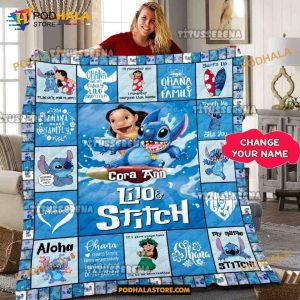 Personalized Stitch Lilo Quilt, Birthday Kid Gift, Lilo And Stitch Blanket
