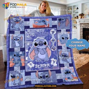 Personalized Stitch Quilt, Lilo and Stitch Fleece Blanket, Chirstmas Gift Ideas