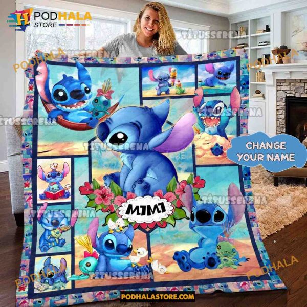 Personalized Stitch Quilt, Lilo and Stitch Fleece Blanket, Disney Christmas Gifts
