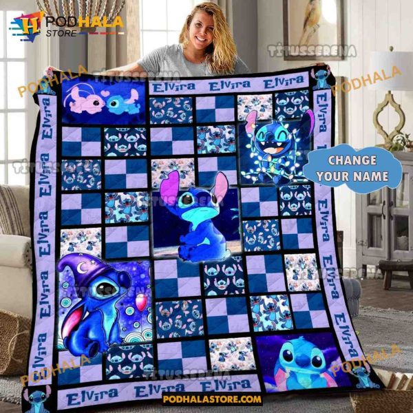 Personalized Stitch Quilt, Lilo and Stitch Fleece Blanket, Stitch Blanket