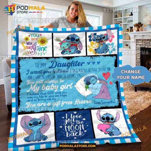 Personalized Stitch and Lilo Blanket, Cute Stitch Blanket, Stitch Quilt