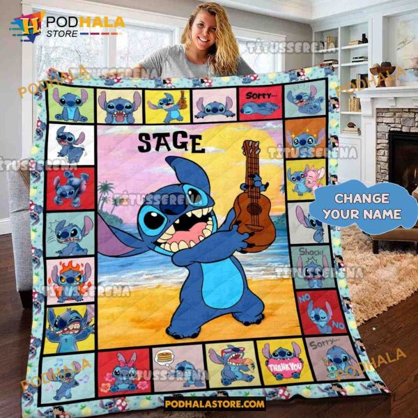Personalized Stitch and Lilo Blanket, Cute Stitch Quilt, Vacation Gifts