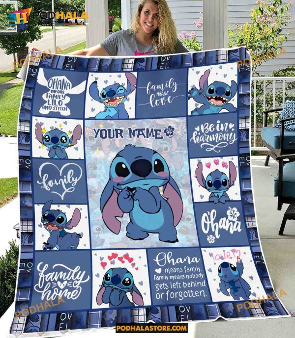 Personalized Stitch and Lilo Blanket, Cute Stitch Quilt, Xmas Gifts