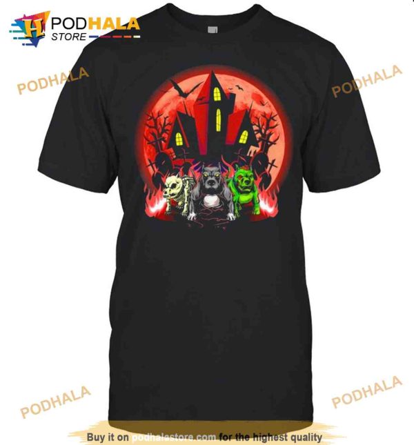 Pitbull Scary Moon Night Hauted Funny Halloween Shirt