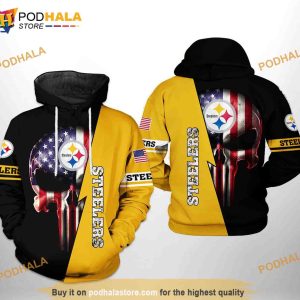 Pittsburgh Steelers NFL US Flag Skull Team 3D Hoodie, Sweatshirt