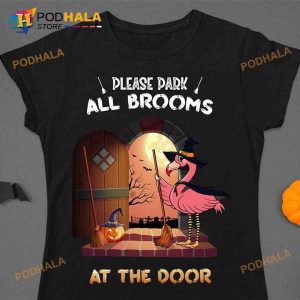 Please Dark All Brooms At The Door Flamingo The Witch Halloween Witch Costume Shirt