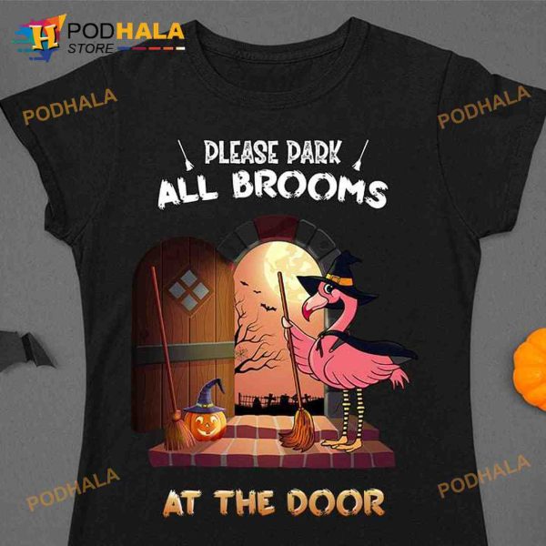 Please Dark All Brooms At The Door Flamingo The Witch Halloween Witch Costume Shirt