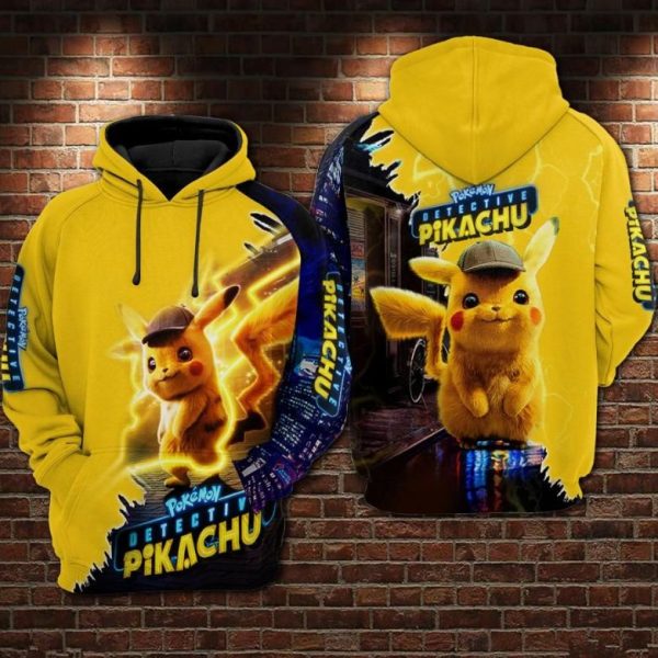 Pokemon Detective Pikachu Over Print 3D Hoodie Sweatshirt