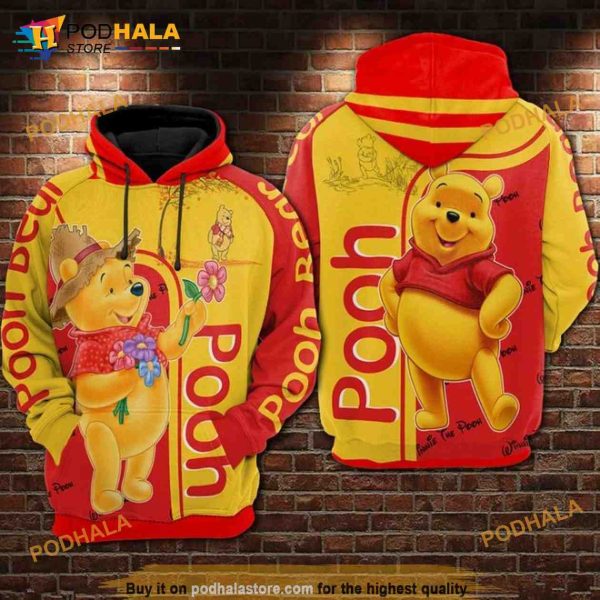 Pooh Bear Red Yellow All Over Print 3D Hoodie