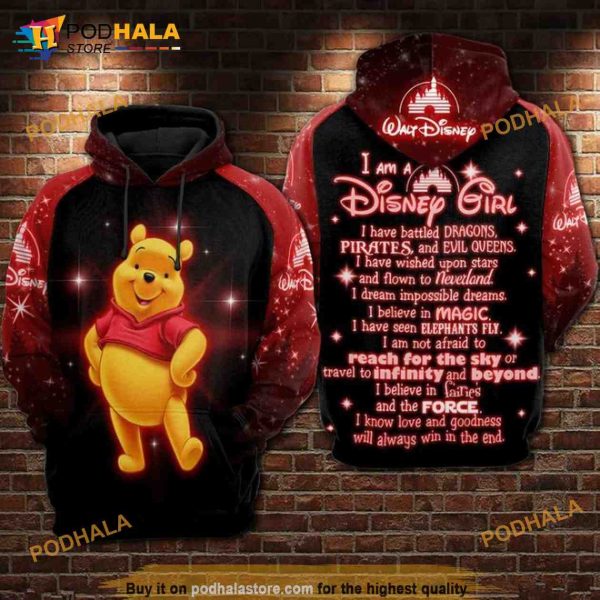Pooh Bear Winnie The Pooh I Am A Disney Girl Red All Over Print 3D Hoodie