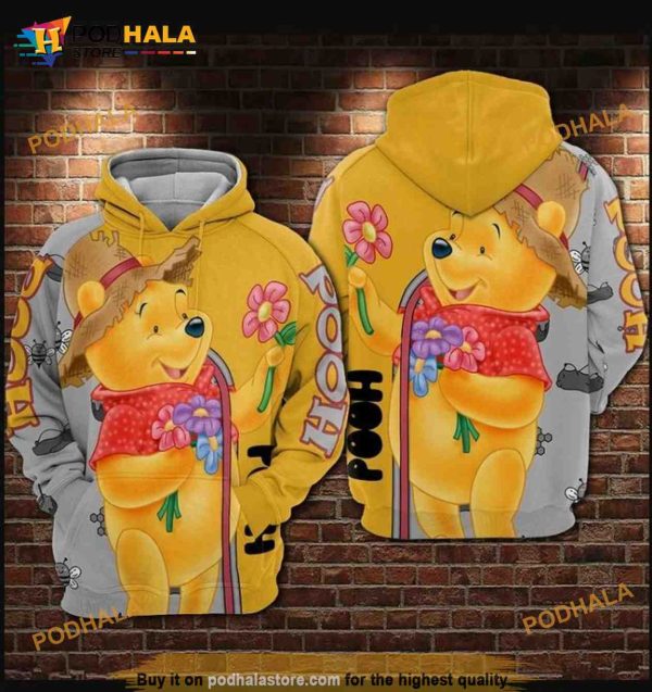 Pooh With Flowers Winnie The Pooh All Over Print 3D Hoodie