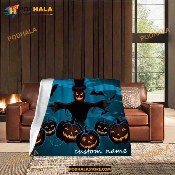 Pumpkin Ghost Blanket Custom Name Halloween Fleece Blanket Customized