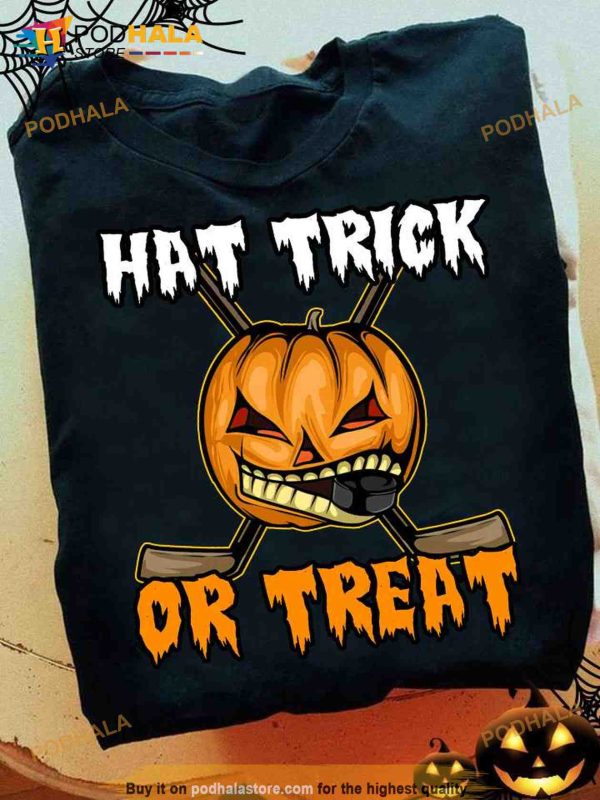 Pumpkin Hockey Halloween Costume Hat Trick Or Treat Shirt