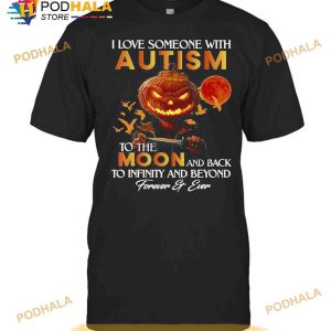 Pumpkin I Love Someone With Autism To The Moon And Back Halloween Shirt