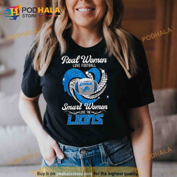 Real Women Love Football Smart Women Love Detroit Lions Heart Diamond 2023 Shirt