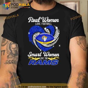 Real Women Love Football Smart Women Love Los Angeles Rams Heart Diamond 2023 Shirt 2