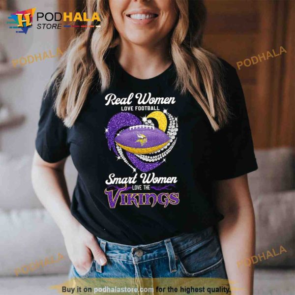 Real Women Love Football Smart Women Love Minnesota Vikings Heart Diamond 2023 Shirt