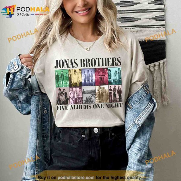 Retro Jonas Brothers Five Albums One Night Shirt, Joe Jonas Homage Shirt