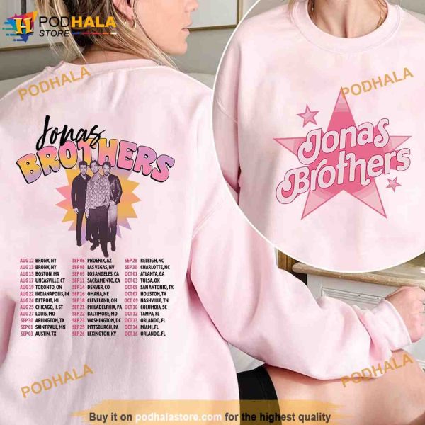 Retro Jonas Brothers Pink Stars Shirt, Five Albums One Night Tour 2023 Shirt