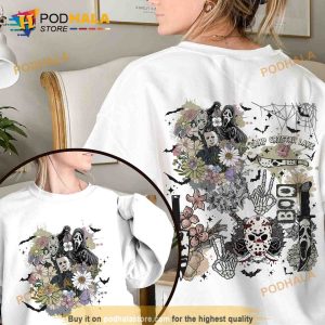 Retro Vibes Floral Horror Movie Characters Halloween Shirt, Horror Fan Gift