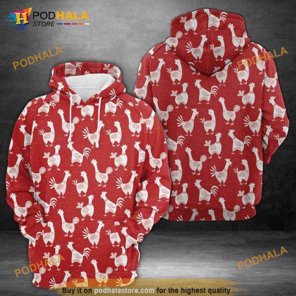 Roosters On The Red 3D Hoodie, Sweatshirt – Christmas Gifts