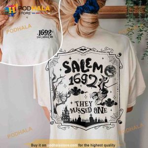 Salem 1692 They Missed One White Unisex Shirt, 2 Sided Halloween Witch Tee
