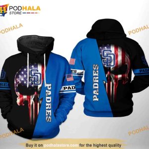 San Diego Padres MLB US Flag Skull 3D Hoodie, Sweatshirt