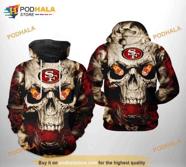 San Francisco 49ers NFL Skull Team 3D Hoodie For Football Lovers
