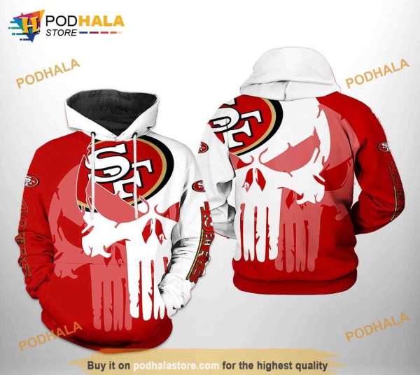 San Francisco 49ers NFL Team Skull 3D Hoodie For Football Lovers