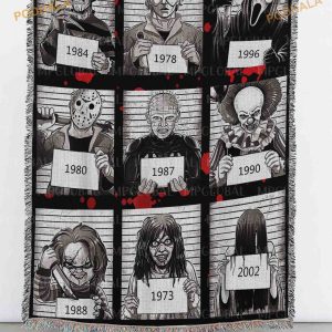 Scary Movie Halloween Fleece Blanket Serial Killers Quilt Horror Movie Watching Blanket 1
