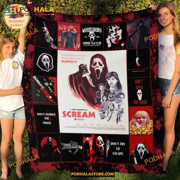 Scream Halloween Fleece Blanket, Ghostface Halloween Quilt, Ghostface Blanket